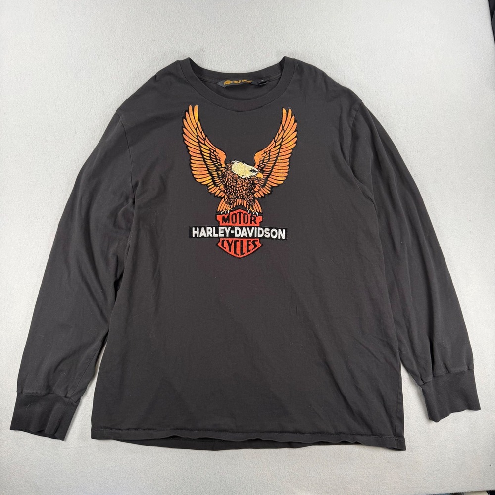 VTG Harley-Davidson Mens Black Long Sleeve Eagle Logo Graphic T-Shirt 2XL